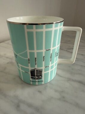 Tiffany & Co. Blue Mug with Map Design 14oz Brand New